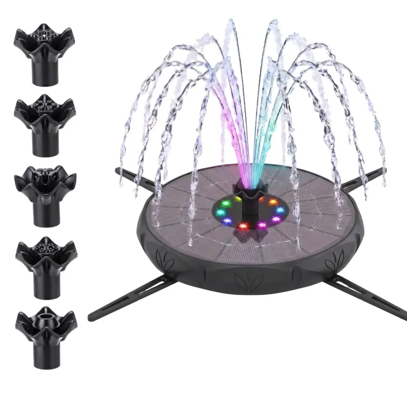 Solar-Vogelbad-Brunnen mit LED-Leuchten und einstellbaren Sprühmustern 2