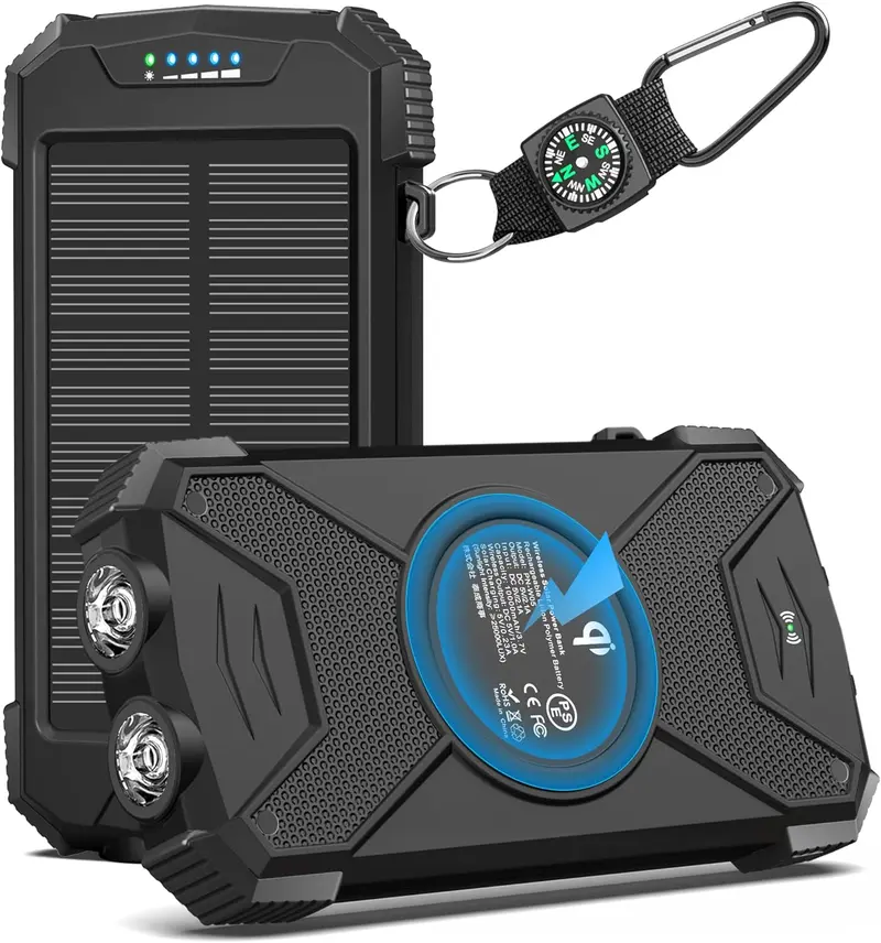 Solarladegerät mit Powerbank, 10.000 mAh, tragbar, 20 W, kabelloses Ladegerät