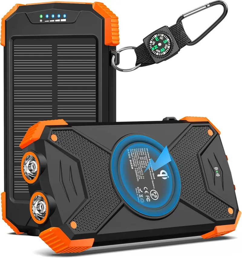 Solarladegerät mit Powerbank, 10.000 mAh, tragbar, 20 W, kabelloses Ladegerät