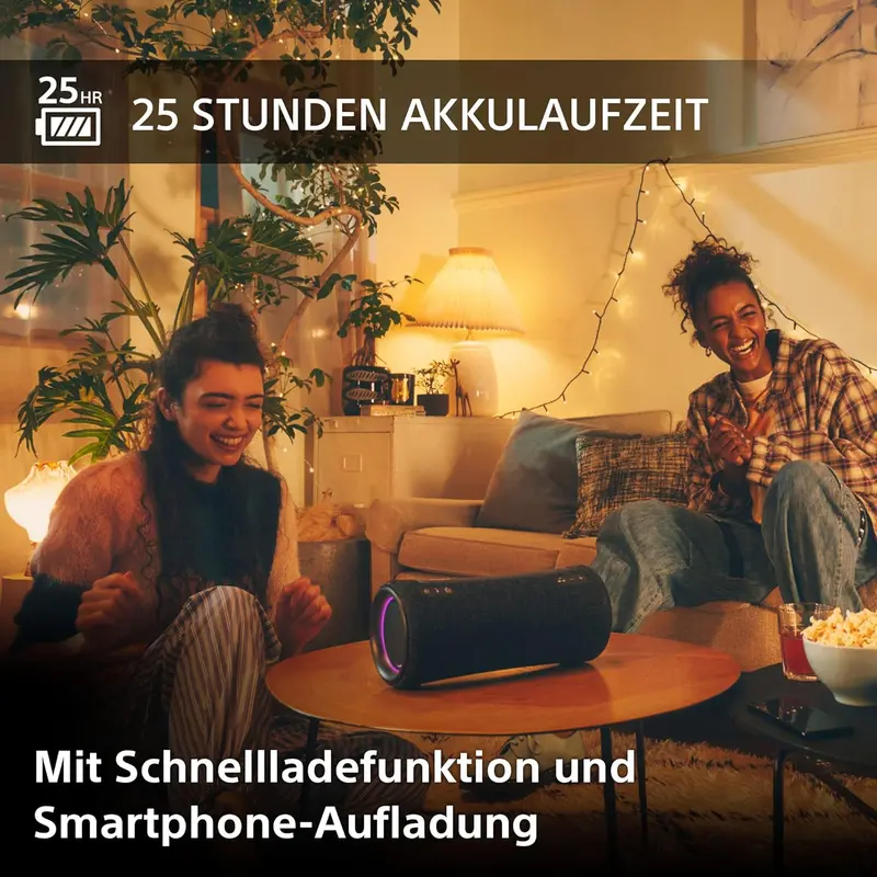Sony SRS-XG300 – Tragbarer kabelloser Bluetooth-Lautsprecher mit kräftigem Partysound und dynamischer Beleuchtung – wasserdicht, bis zu 25 Stunden Akkulaufzeit, Smartphone- und Schnellladefunktion – Schwarz
