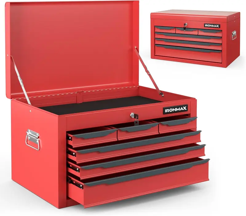 Stahl-Toolbox, 60-cm-Werkzeugkasten mit 6 Schubladen, oberem Staufach und automatischem Verriegelungssystem