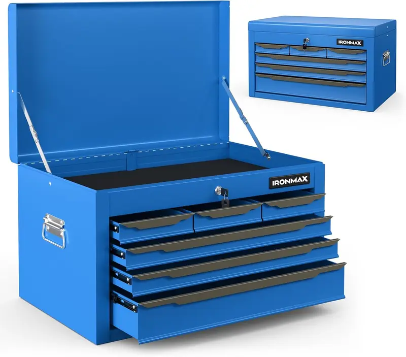 Stahl-Toolbox, 60-cm-Werkzeugkasten mit 6 Schubladen, oberem Staufach und automatischem Verriegelungssystem