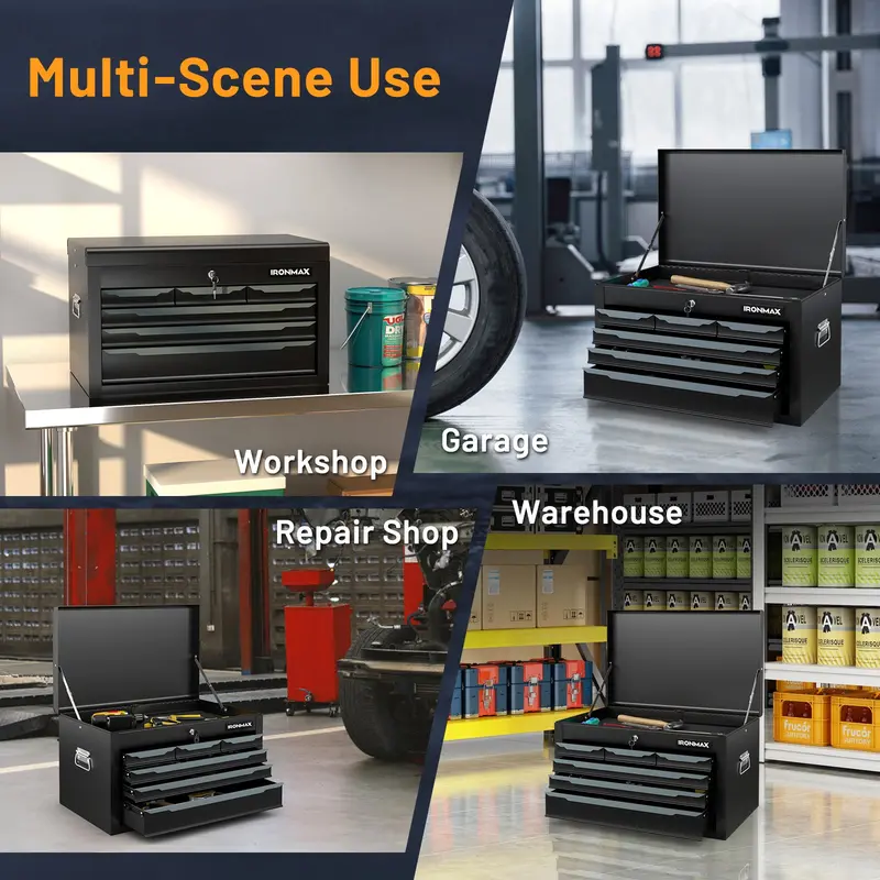 Stahl-Toolbox, 60-cm-Werkzeugkasten mit 6 Schubladen, oberem Staufach und automatischem Verriegelungssystem