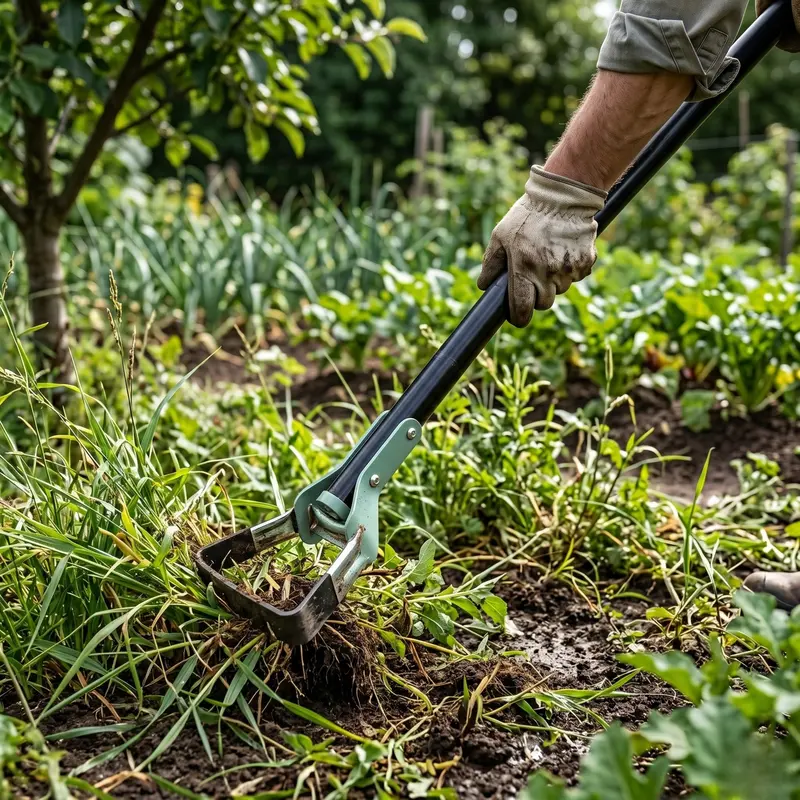 Stemmholz-Hacke mit verstellbarem Stahlstiel für das Unkrautjäten im Garten