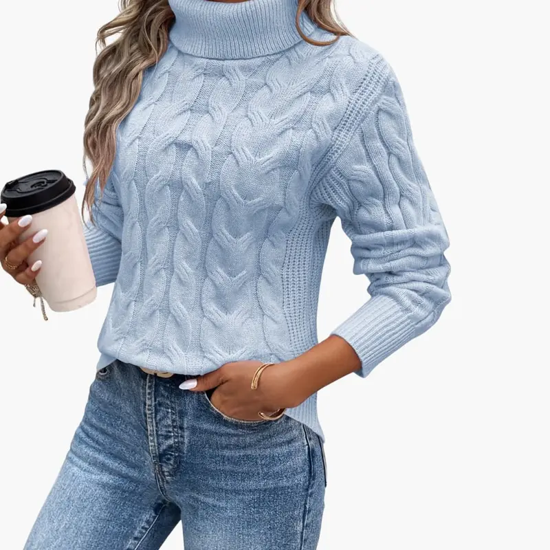 Strickpullover für Damen mit Zopfmuster und Rollkragen