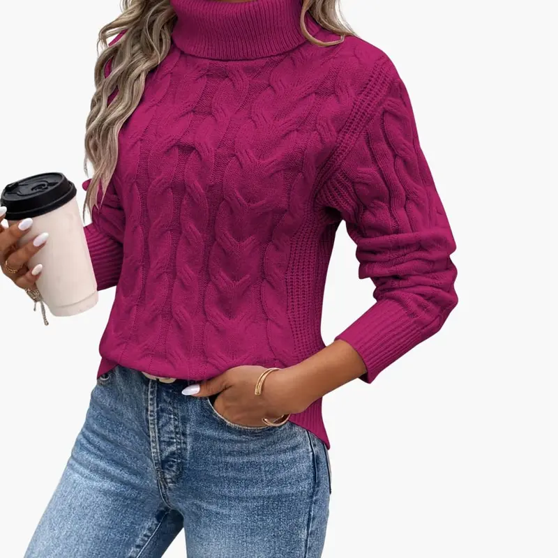 Strickpullover für Damen mit Zopfmuster und Rollkragen