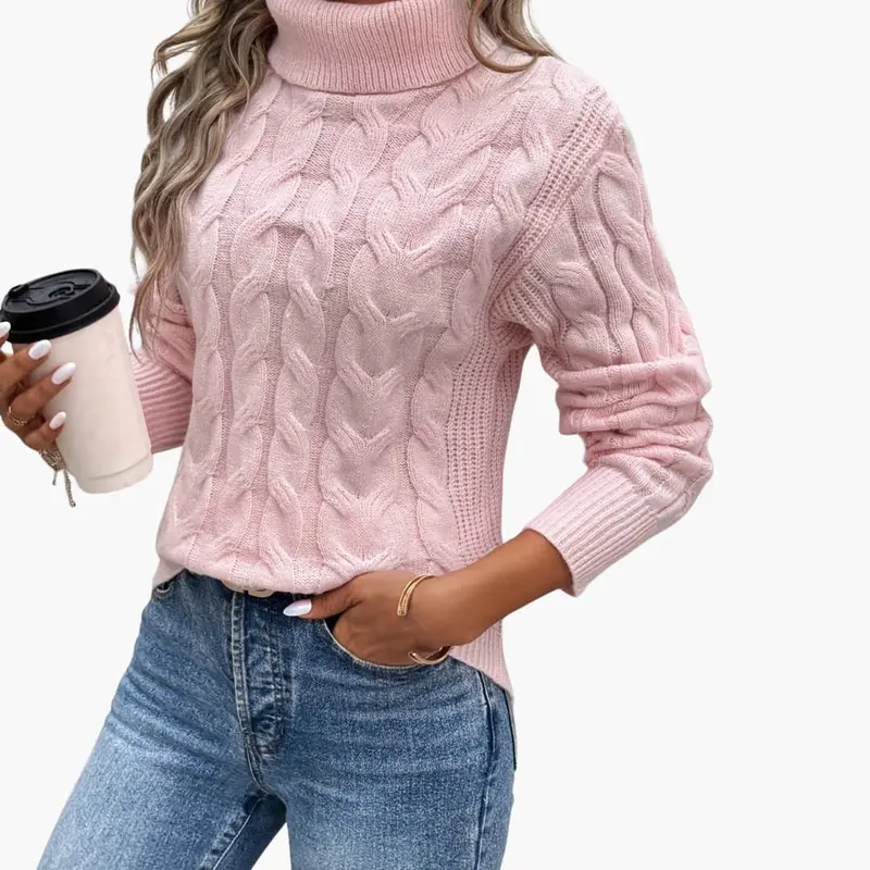 Strickpullover für Damen mit Zopfmuster und Rollkragen