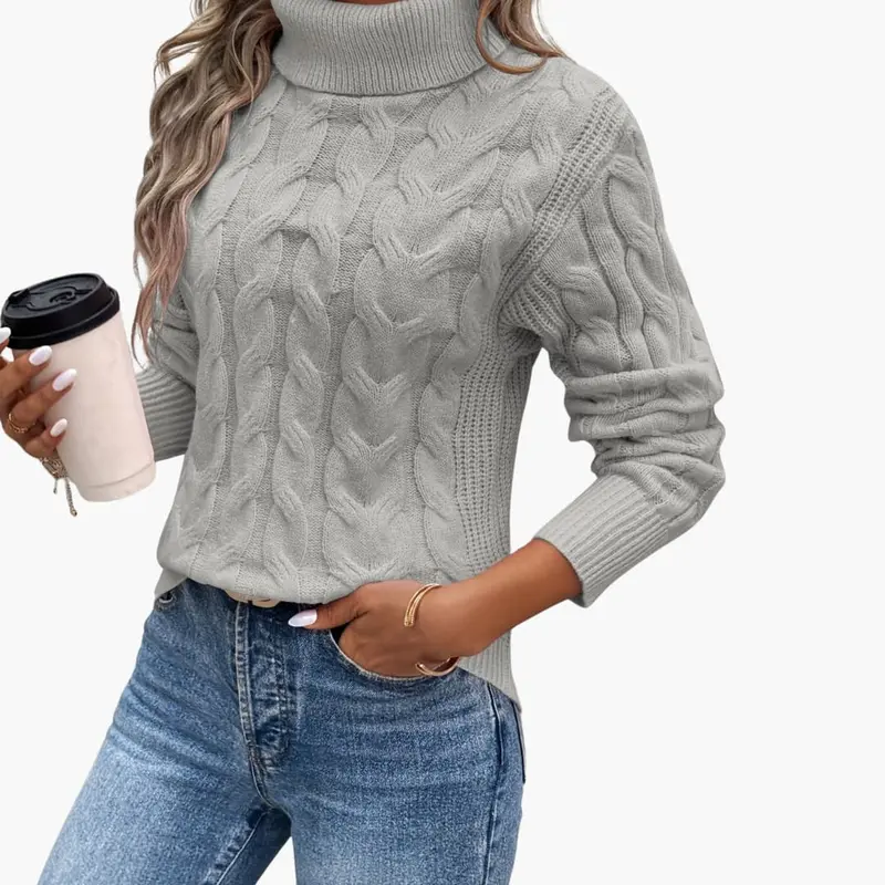 Strickpullover für Damen mit Zopfmuster und Rollkragen