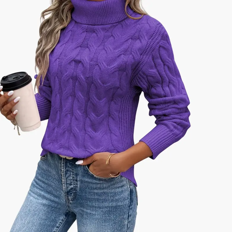Strickpullover für Damen mit Zopfmuster und Rollkragen