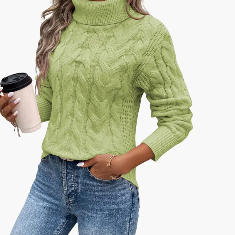 Strickpullover für Damen mit Zopfmuster und Rollkragen