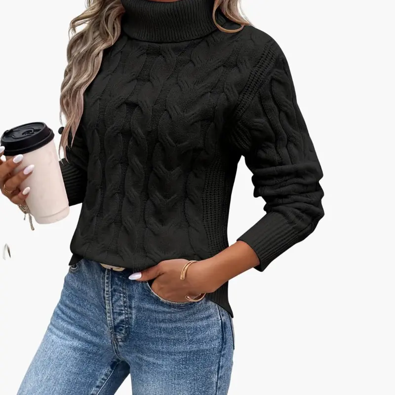 Strickpullover für Damen mit Zopfmuster und Rollkragen 6