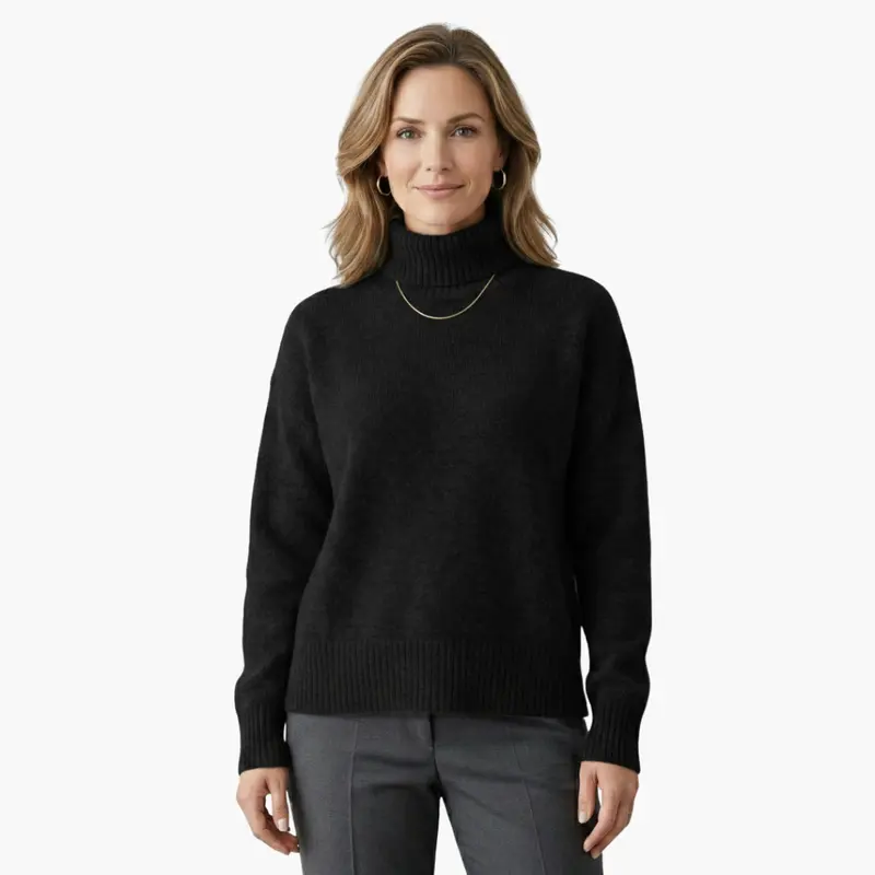 Strickpullover mit Rippstruktur für Damen – figurbetonter Rollkragen