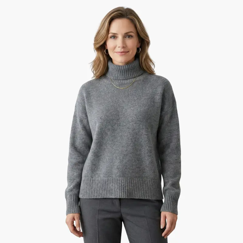Strickpullover mit Rippstruktur für Damen – figurbetonter Rollkragen
