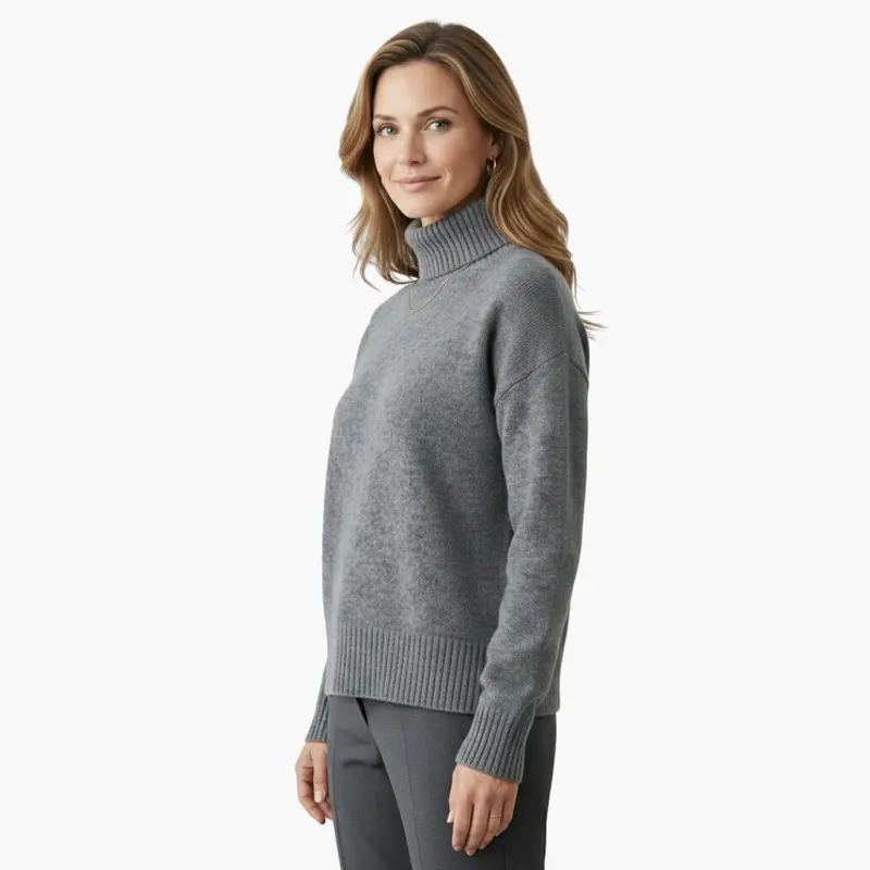 Strickpullover mit Rippstruktur für Damen – figurbetonter Rollkragen