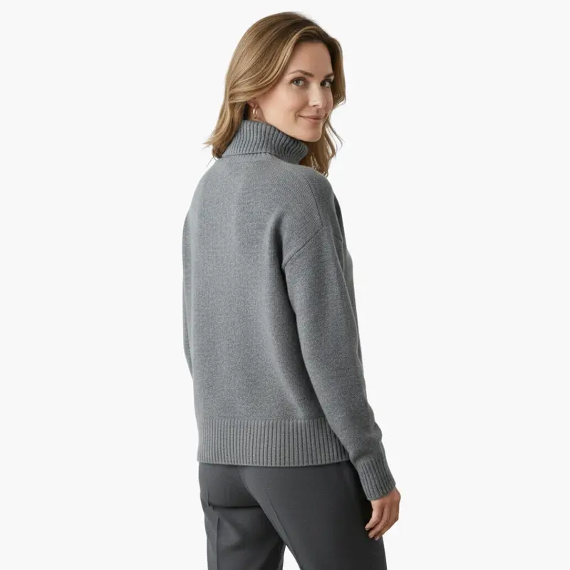 Strickpullover mit Rippstruktur für Damen – figurbetonter Rollkragen
