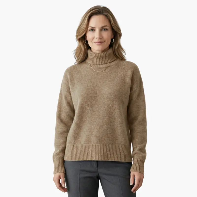 Strickpullover mit Rippstruktur für Damen – figurbetonter Rollkragen