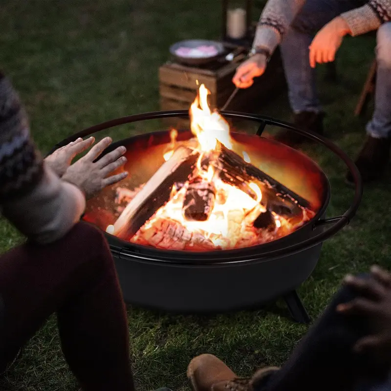 SUNCREAT 42"-Außenfeuerstelle zum Verbrennen von Holz mit Funkennetz, Gartenfeuerstelle mit Feuerhaken, Schwarz