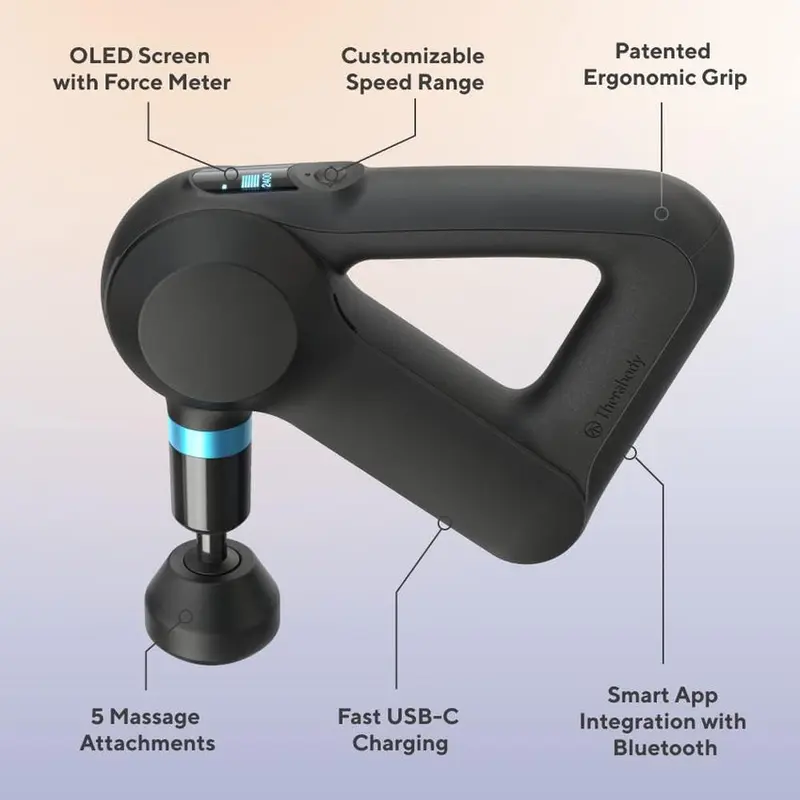 TheraGun Elite – Ultra-leiser Percussion-Massagegerät der 5. Generation zur Tiefengewebe-Entspannung bei Muskelbeschwerden, handliches elektrisches Massagegerät ideal für Nacken, Rücken und gesamten Körper, Bluetooth- und USB-C-Ladefunktion