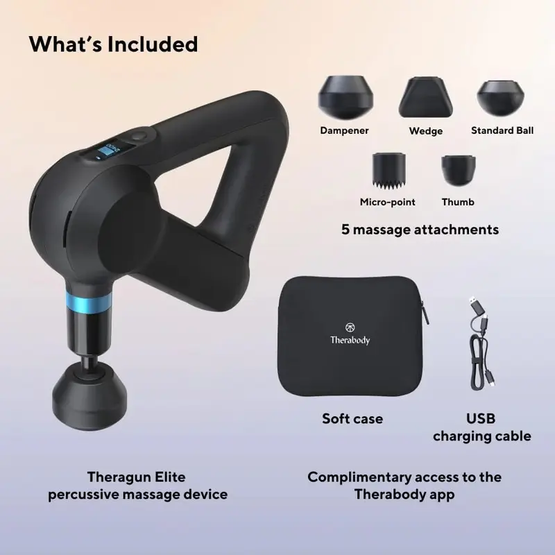 TheraGun Elite – ultraschallisches Percussion-Massagegerät für tiefe Gewebemassage und Muskelentspannung, handgeführtes elektrisches Massagegerät ideal zur Entspannung von Nacken, Rücken und dem gesamten Körper, mit Bluetooth- und USB-C-Ladefunktion, 5. Generation