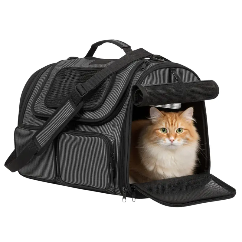 Tiertransporttasche mit Netzpanelen und Taschen für kleine Katzen und Hunde 2