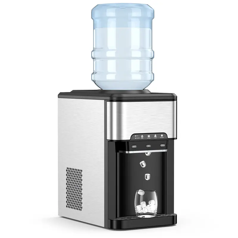 Tisch-Wasserspender mit Eiswürfelbereiter, 3-in-1-Aufstellgerät für heißes und kaltes Wasser, Top-Loading-Modell für 19-Liter-Wasserflaschen