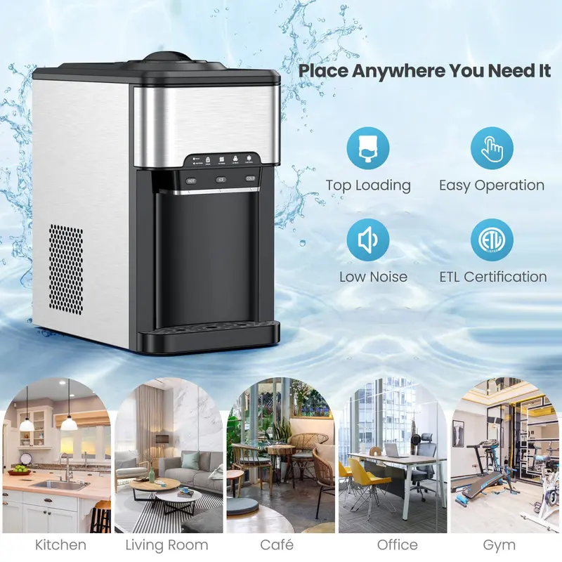 Tisch-Wasserspender mit Eiswürfelbereiter, 3-in-1-Aufstellgerät für heißes und kaltes Wasser, Top-Loading-Modell für 19-Liter-Wasserflaschen