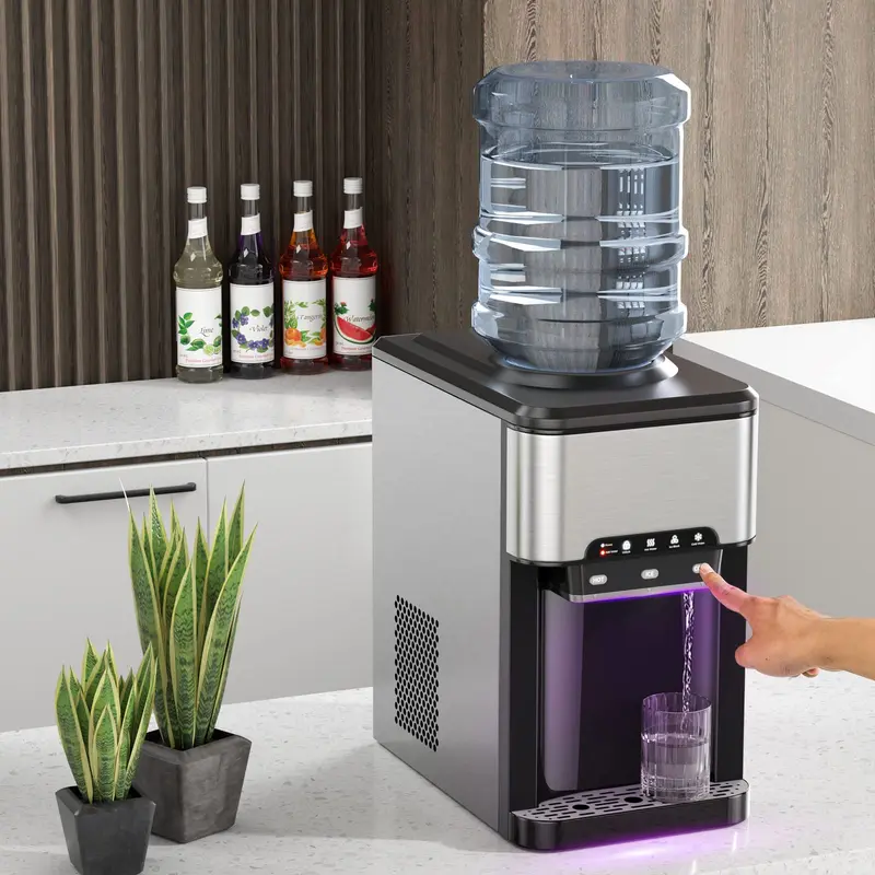 Tisch-Wasserspender mit Eiswürfelbereiter, 3-in-1-Aufstellgerät für heißes und kaltes Wasser, Top-Loading-Modell für 19-Liter-Wasserflaschen