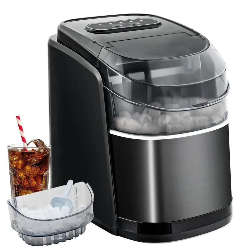 Tischtopf-Eiswürfelmaschine, 12 kg/24 Std., 9 Eiswürfel in 6 Minuten, kompakte Größe, Selbstreinigungsfunktion