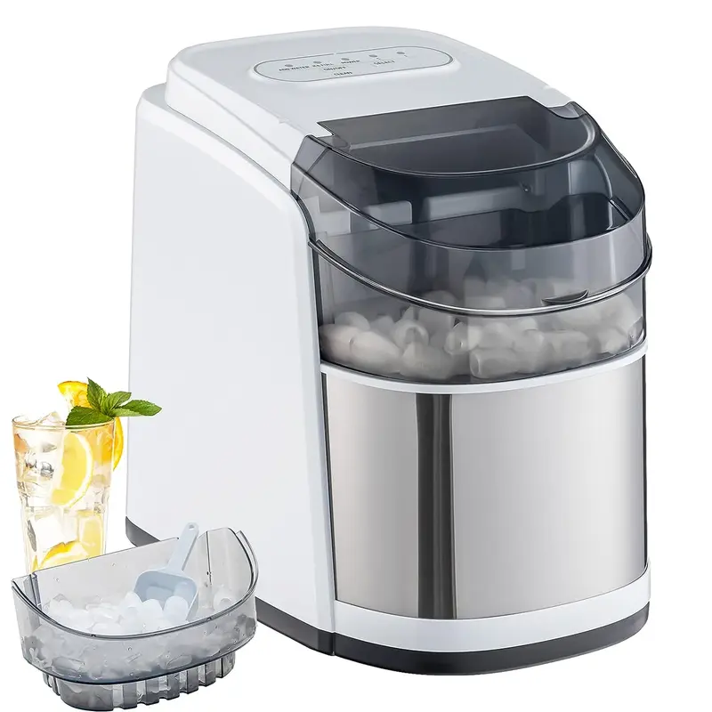 Tischtopf-Eiswürfelmaschine, 12 kg/24 Std., 9 Eiswürfel in 6 Minuten, kompakte Größe, Selbstreinigungsfunktion