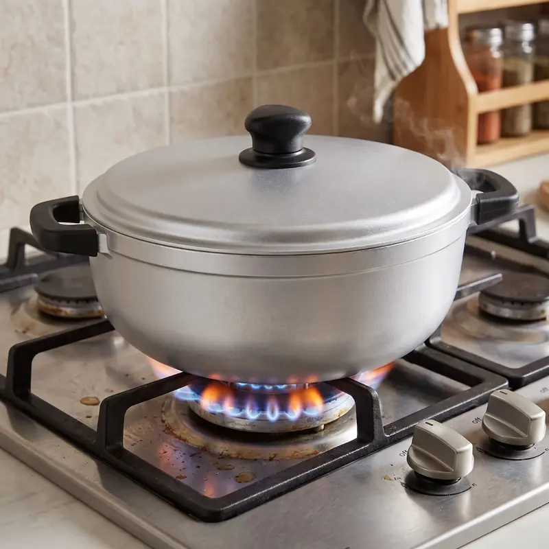 Traditioneller Aluminium-Kochtopf mit Deckel für Reis, Suppen und Eintöpfe