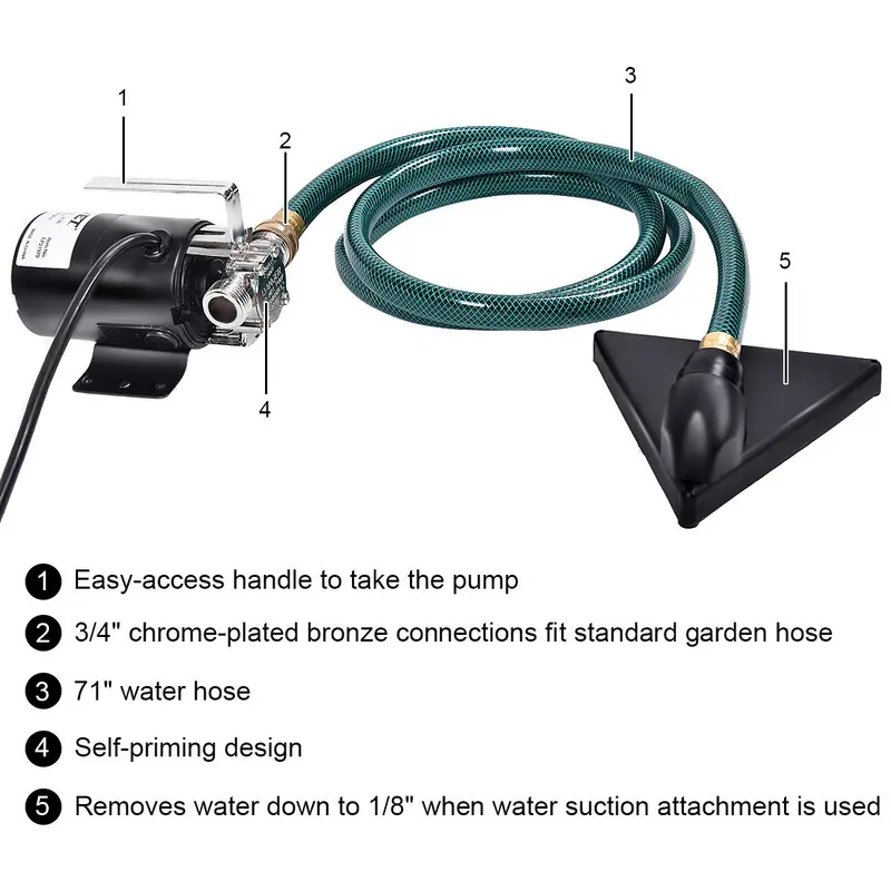 Tragbare elektrische Wasserpumpe, 120 V, für Sumpf- und Zweckbetrieb, Förderleistung bis zu 330 GPH, inkl. Schlauch