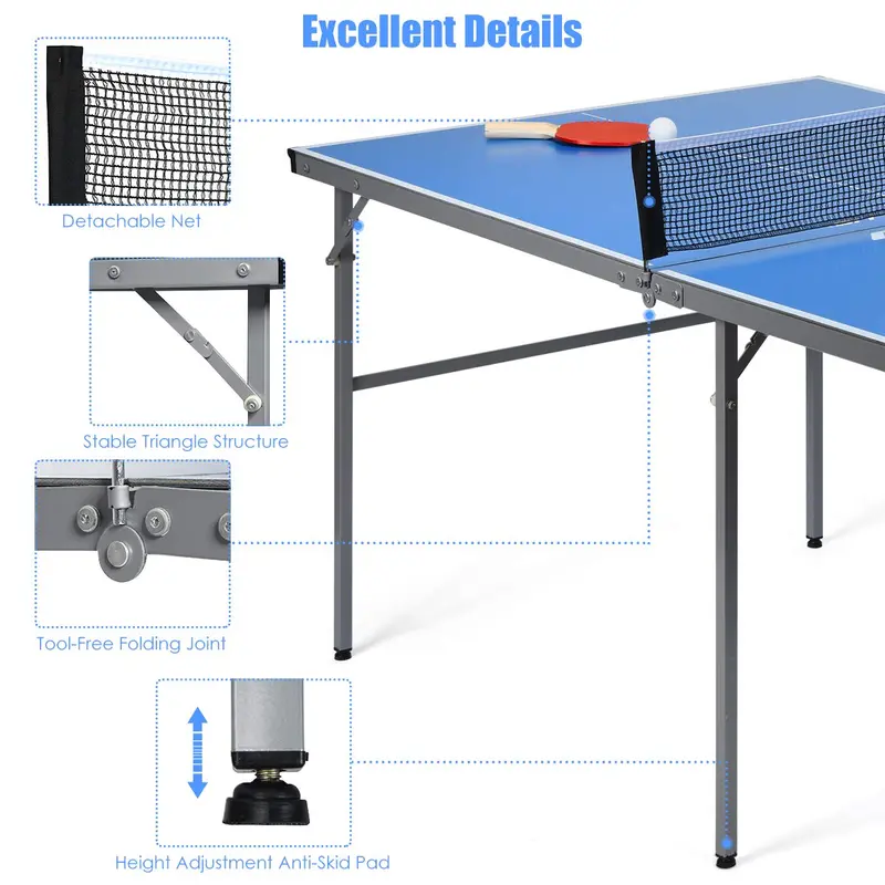 Tragbarer Tischtennistisch, zu 100 % vormontiert, klappbarer Ping-Pong-Tisch mit Netz