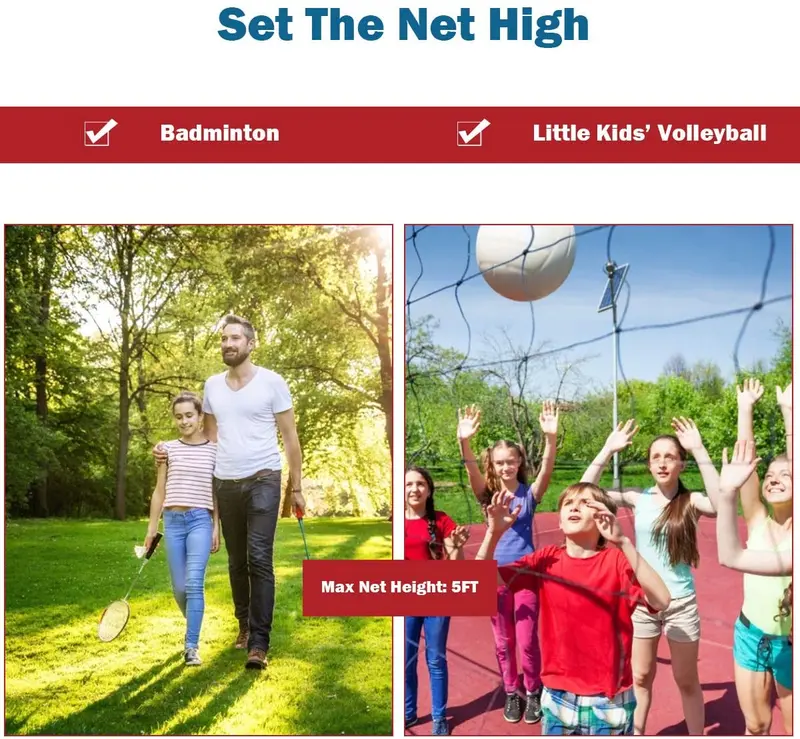 Tragbares Badmintonnetz, höhenverstellbar von 2,5' bis 5'