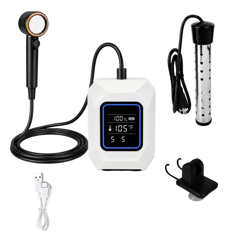 Tragbares Camping-Duschkit mit 1500-W-Heizung und 8000-mAh-Akku