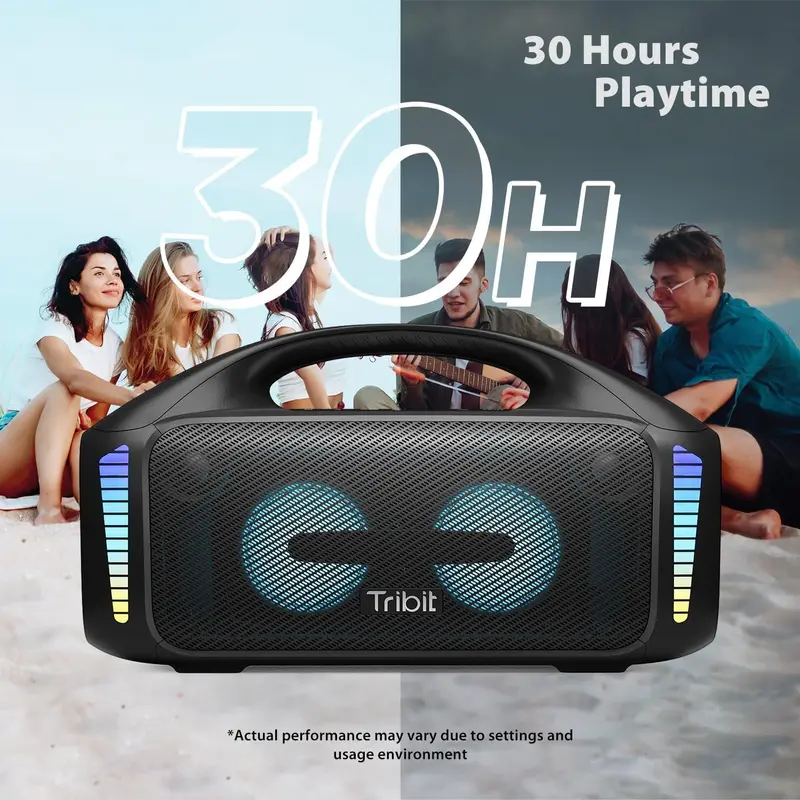 Tribit Bluetooth-Lautsprecher StormBox Blast – Tragbarer Party-Lautsprecher mit 90 W, kräftigem Stereo-Sound, XBass-Technologie und LED-Lichtshow, Bluetooth 5.3, wasserdicht nach IPX7, TWS-Funktion und bis zu 30 Stunden Akkulaufzeit für Outdoor-Einsatz