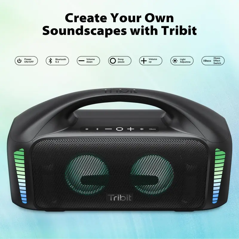 Tribit Bluetooth-Lautsprecher StormBox Blast – Tragbarer Party-Lautsprecher mit 90 W, kräftigem Stereo-Sound, XBass-Technologie und LED-Lichtshow, Bluetooth 5.3, wasserdicht nach IPX7, TWS-Funktion und bis zu 30 Stunden Akkulaufzeit für Outdoor-Einsatz
