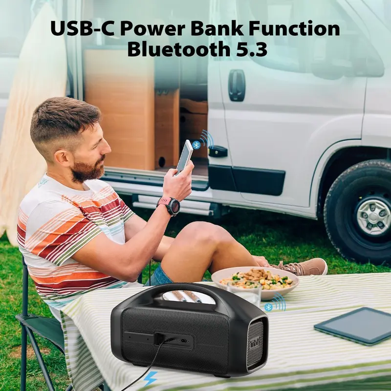 Tribit Bluetooth-Lautsprecher StormBox Blast – Tragbarer Party-Lautsprecher mit 90 W, kräftigem Stereo-Sound, XBass-Technologie und LED-Lichtshow, Bluetooth 5.3, wasserdicht nach IPX7, TWS-Funktion und bis zu 30 Stunden Akkulaufzeit für Outdoor-Einsatz