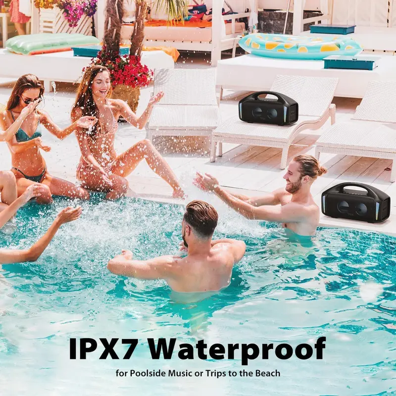 Tribit Bluetooth-Lautsprecher StormBox Blast – Tragbarer Party-Lautsprecher mit 90 W, kräftigem Stereo-Sound, XBass-Technologie und LED-Lichtshow, Bluetooth 5.3, wasserdicht nach IPX7, TWS-Funktion und bis zu 30 Stunden Akkulaufzeit für Outdoor-Einsatz