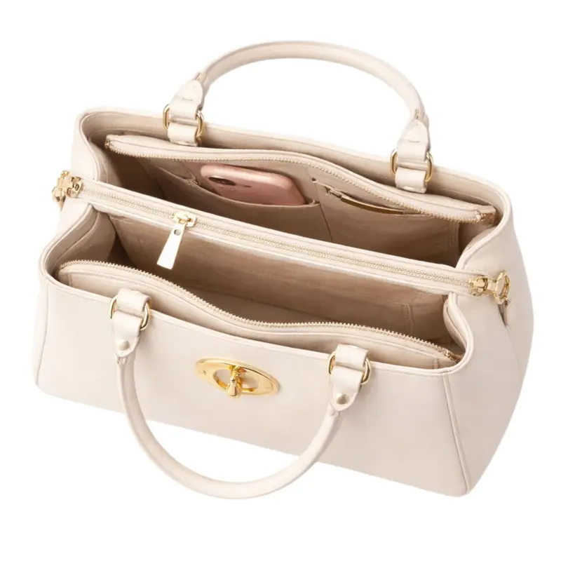 Tuxzen Light Beige Damen-Handtasche aus Leder – modisch