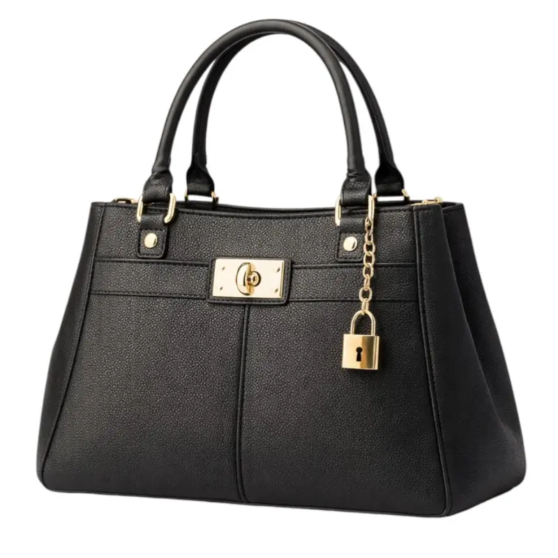 Tuxzen schwarze Ledertasche für Damen – elegante Handtasche mit Top-Handle und modischem Design