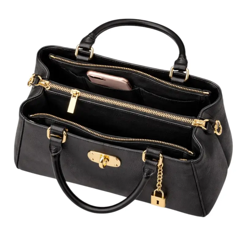 Tuxzen schwarze Ledertasche für Damen – elegante Handtasche mit Top-Handle und modischem Design