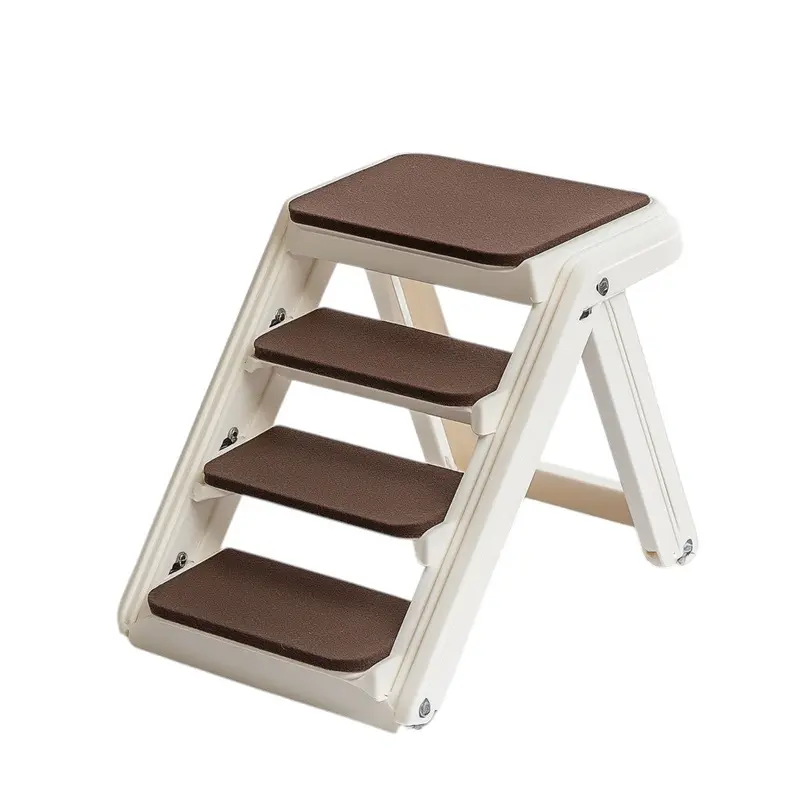 Varyx Klappbare Haustiertreppe für hohe Betten – Leichte, tragbare Hundetreppe mit Sicherheitsseitengeländern – rutschfeste Filzstufen – Tragkraft bis zu 54 kg – Cremefarben