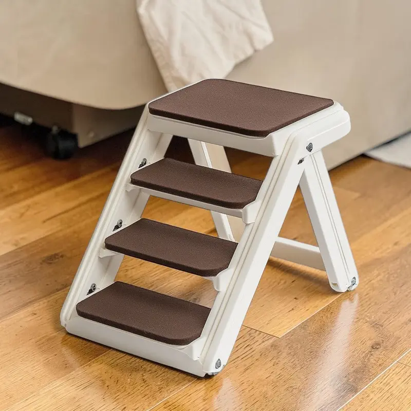 Varyx Klappbare Haustiertreppe für hohe Betten – Leichte, tragbare Hundetreppe mit Sicherheitsseitengeländern – rutschfeste Filzstufen – Tragkraft bis zu 54 kg – Cremefarben 2