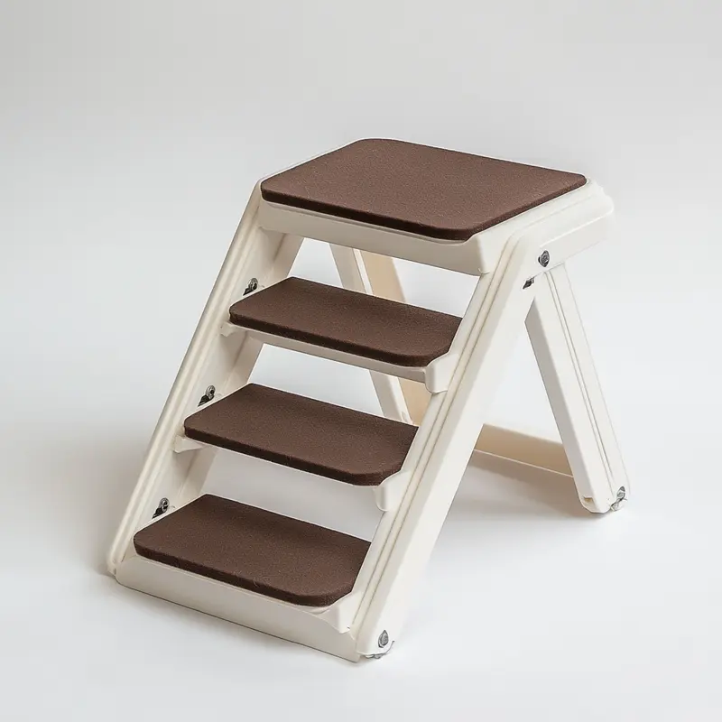 Varyx Klappbare Haustiertreppe für hohe Betten – Leichte, tragbare Hundetreppe mit Sicherheitsseitengeländern – rutschfeste Filzstufen – Tragkraft bis zu 54 kg – Cremefarben