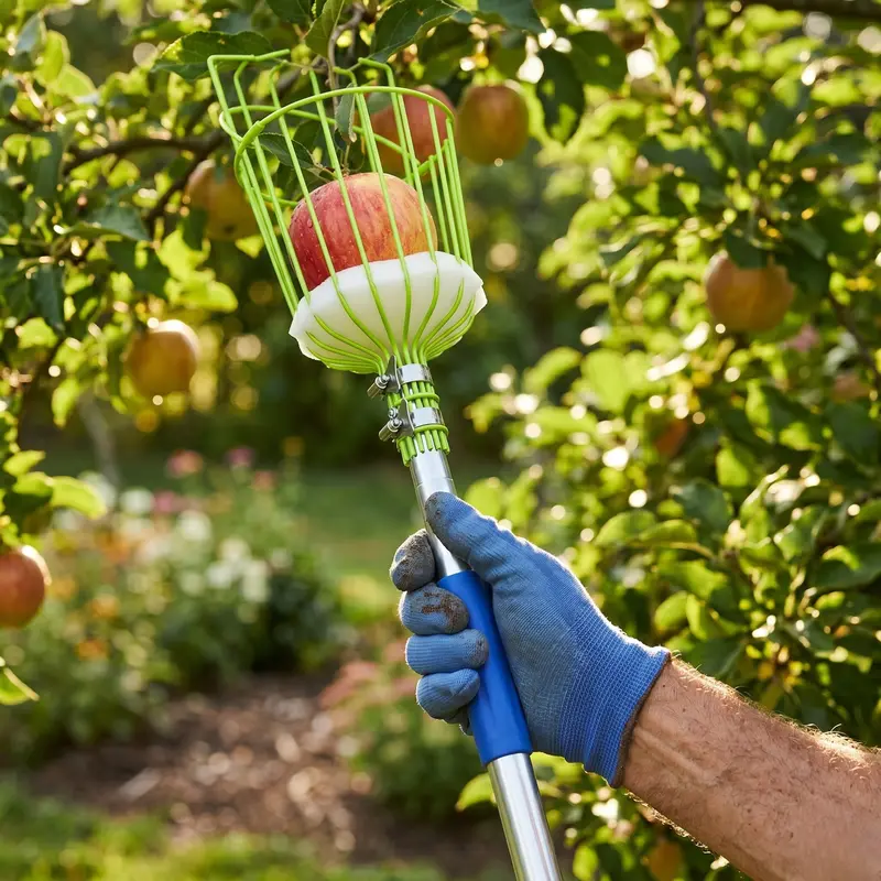 Verstellbarer Obstpicker mit Edelstahlstange und Korb mit Greifklauen