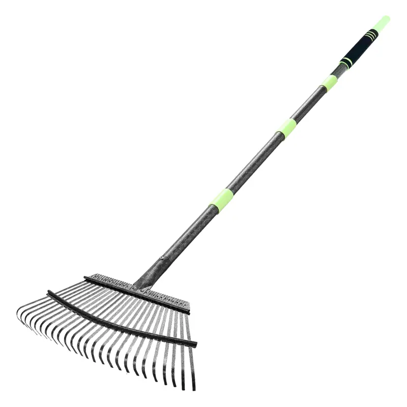Verstellbarer Stahl-Gartenlaubrechen mit 25 Zinken und ausziehbarem Stiel