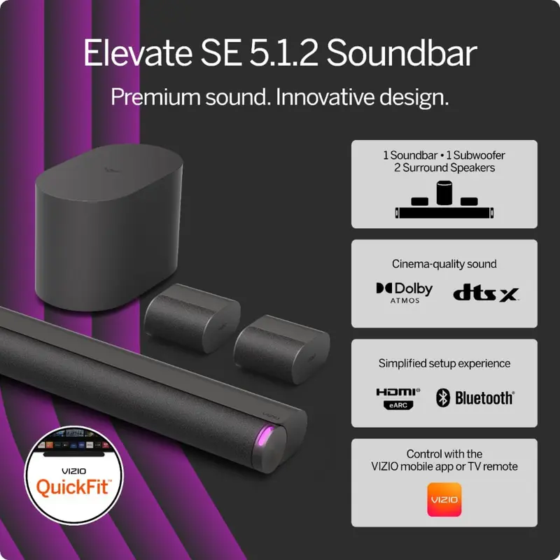 VIZIO Elevate SE 5.1.2-Soundbar mit kabellosem Subwoofer, Dolby Atmos, 2024 2