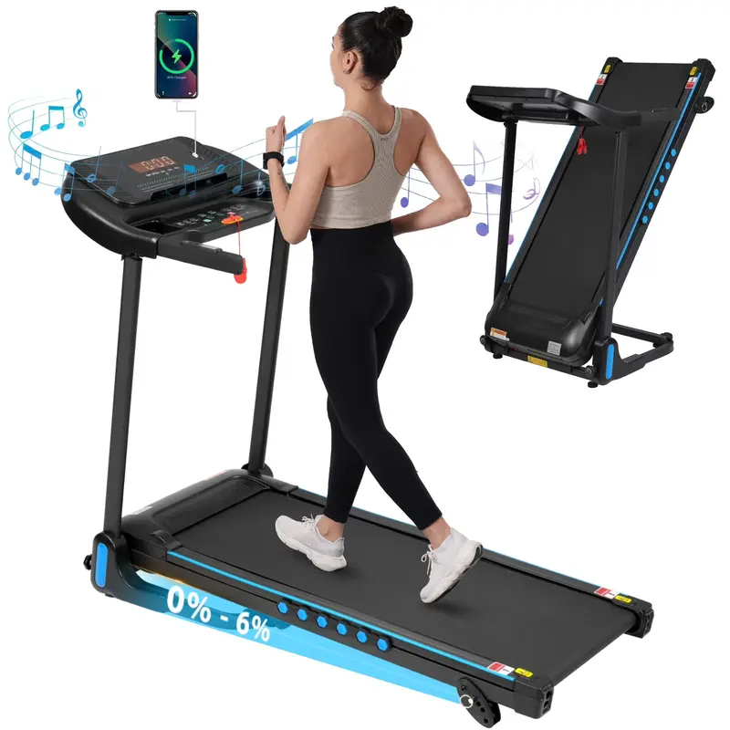 VLDTDRDI Laufband mit 500 lbs Tragkraft, klappbar, 3,5 PS, 500 LBS, 3,5 HP, USB-Ladestation, elektrisches Laufband bis 16 km/h, Neigungsfunktion, Bluetooth-Lautsprecher, Gerätehalterung und Puls-Sensor, Lauf- und Geh-Trainingsgerät