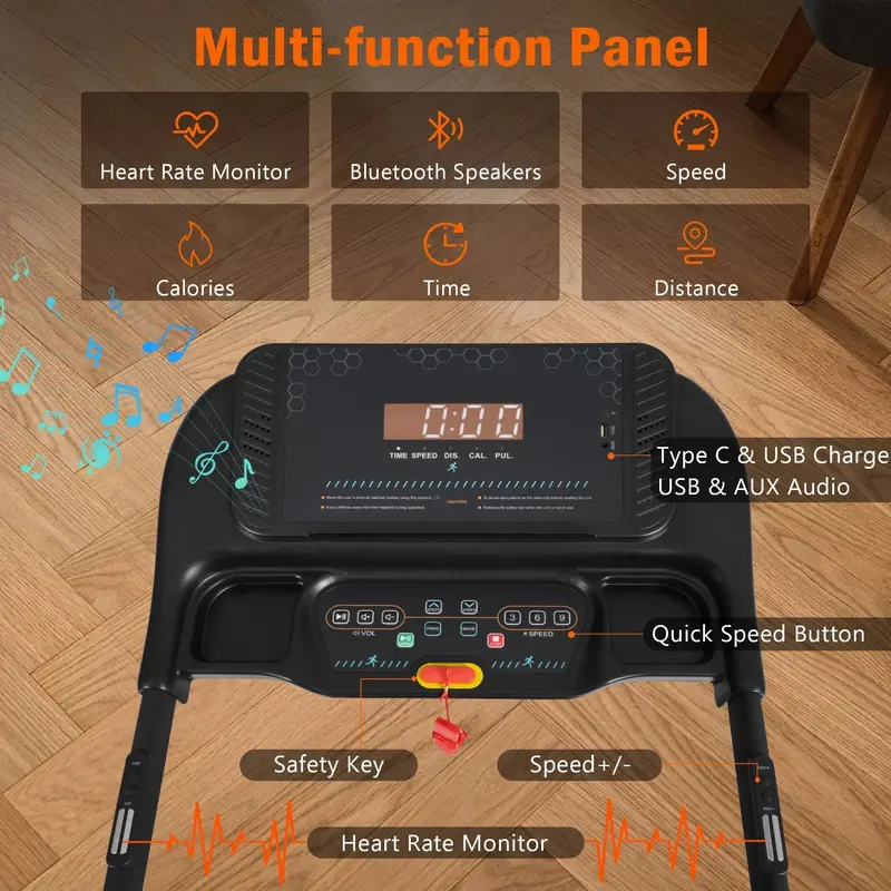 VLDTDRDI Laufband mit 500 lbs Tragkraft, klappbar, 3,5 PS, 500 LBS, 3,5 HP, USB-Ladestation, elektrisches Laufband bis 16 km/h, Neigungsfunktion, Bluetooth-Lautsprecher, Gerätehalterung und Puls-Sensor, Lauf- und Geh-Trainingsgerät 2