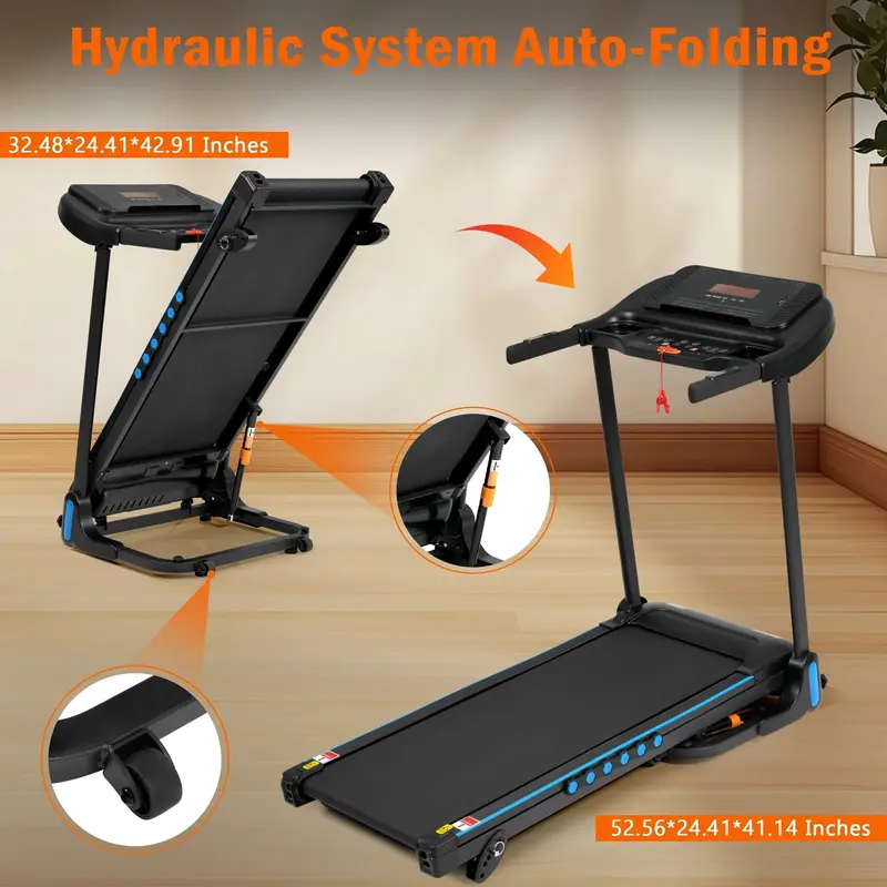VLDTDRDI Laufband mit 500 lbs Tragkraft, klappbar, 3,5 PS, 500 LBS, 3,5 HP, USB-Ladestation, elektrisches Laufband bis 16 km/h, Neigungsfunktion, Bluetooth-Lautsprecher, Gerätehalterung und Puls-Sensor, Lauf- und Geh-Trainingsgerät
